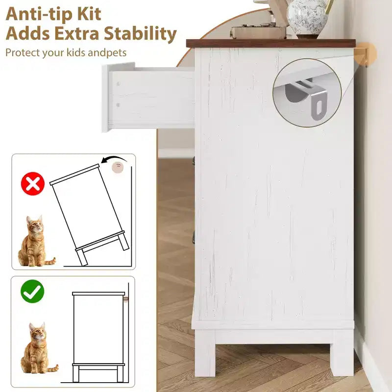 Cassettiera a 6 cassetti larga 119 cm, base rialzata, mobile contenitore per camera da letto e armadio
