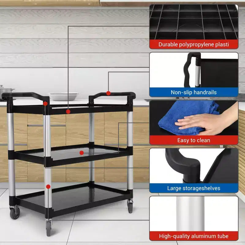 Carrello di servizio a 3 ripiani con rotelle, Carrello per merci da 227 kg