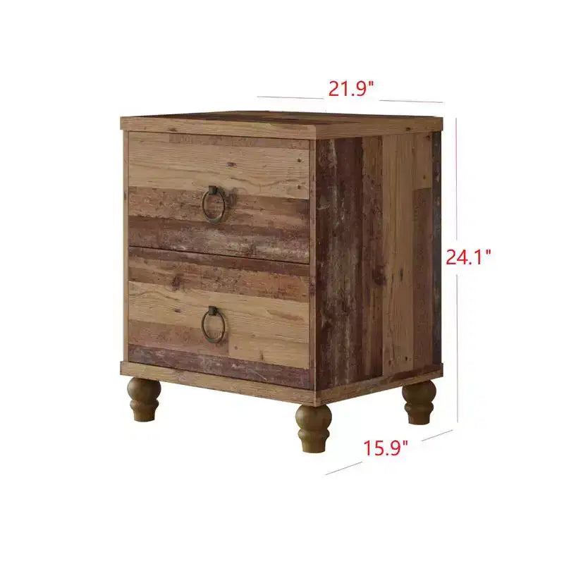 Comodino 2 cassetti Home Design, Quercia Vintage