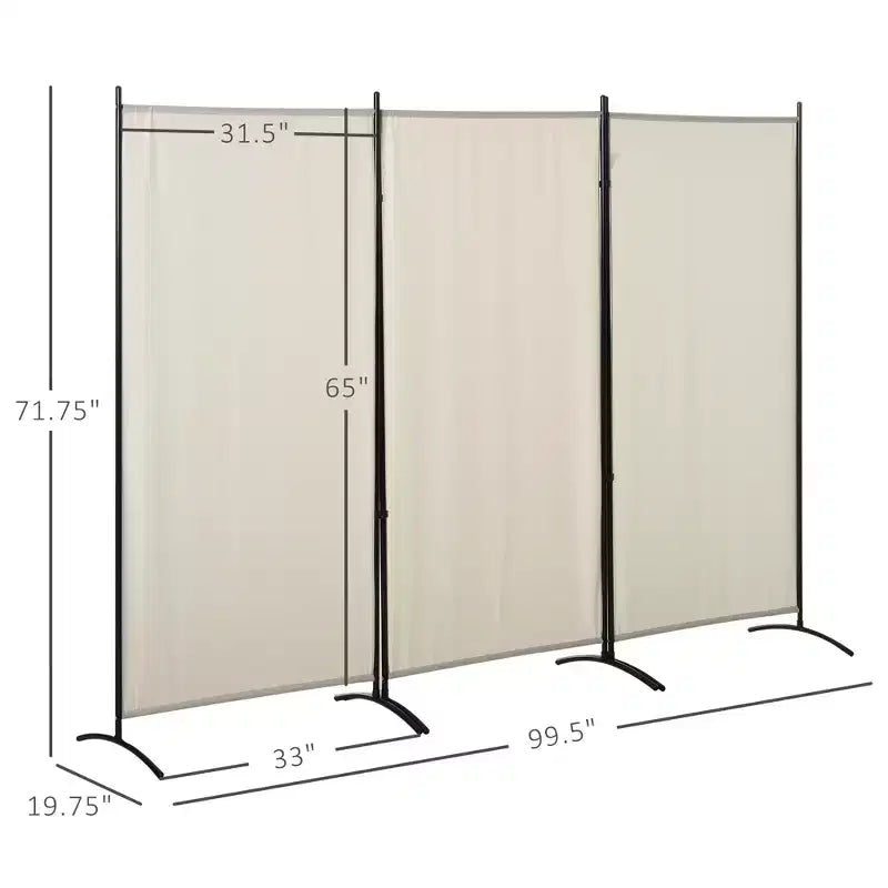 Divisorio a 3 pannelli pieghevoli, Paravento autoportante, Telaio in polipropilene, Beige