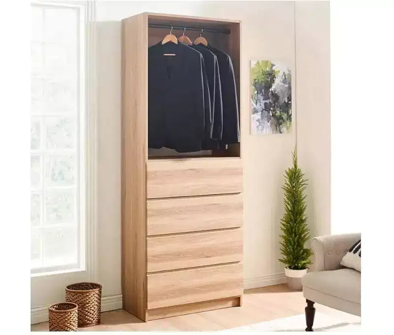 Sistema Cabina Armadio Modulare, 4 Cassetti, Ripiani Regolabili, Aste Appendiabiti, Grigio, 210 cm H
