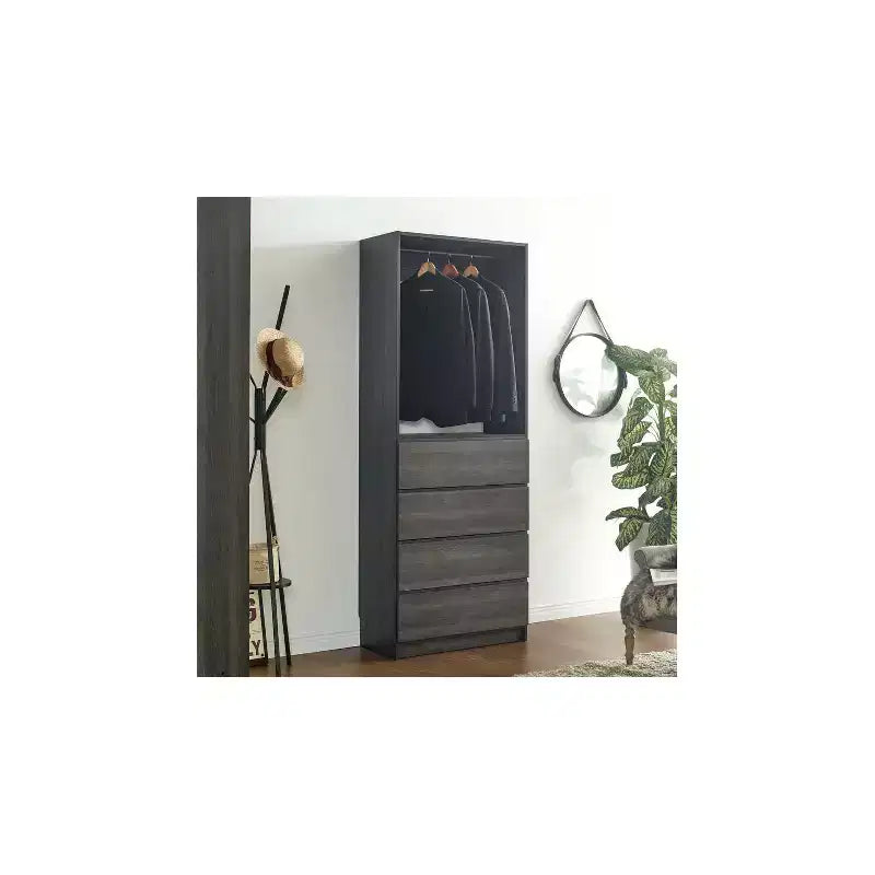 Sistema Cabina Armadio Modulare, 4 Cassetti, Ripiani Regolabili, Aste Appendiabiti, Grigio, 210 cm H