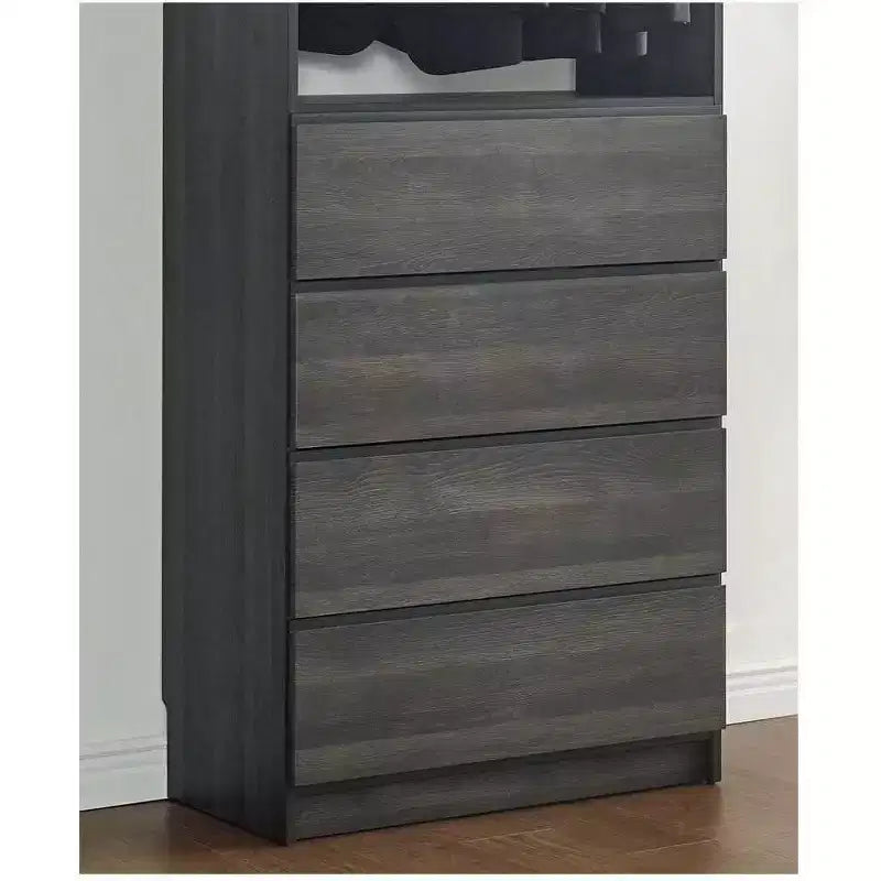 Sistema Cabina Armadio Modulare, 4 Cassetti, Ripiani Regolabili, Aste Appendiabiti, Grigio, 210 cm H
