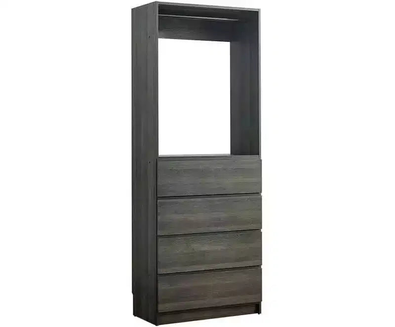 Sistema Cabina Armadio Modulare, 4 Cassetti, Ripiani Regolabili, Aste Appendiabiti, Grigio, 210 cm H