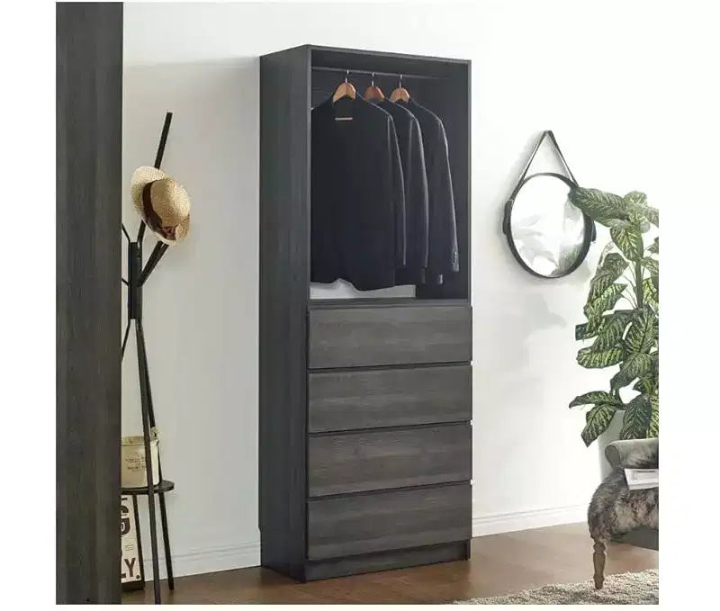 Sistema Cabina Armadio Modulare, 4 Cassetti, Ripiani Regolabili, Aste Appendiabiti, Grigio, 210 cm H