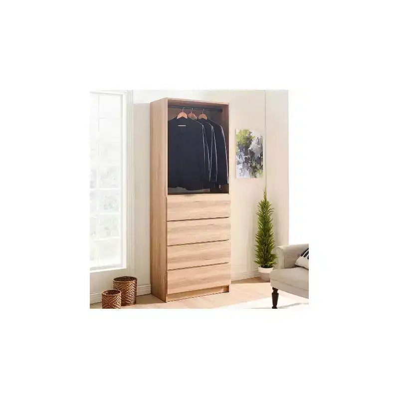 Sistema Cabina Armadio Modulare, 4 Cassetti, Ripiani Regolabili, Aste Appendiabiti, Grigio, 210 cm H