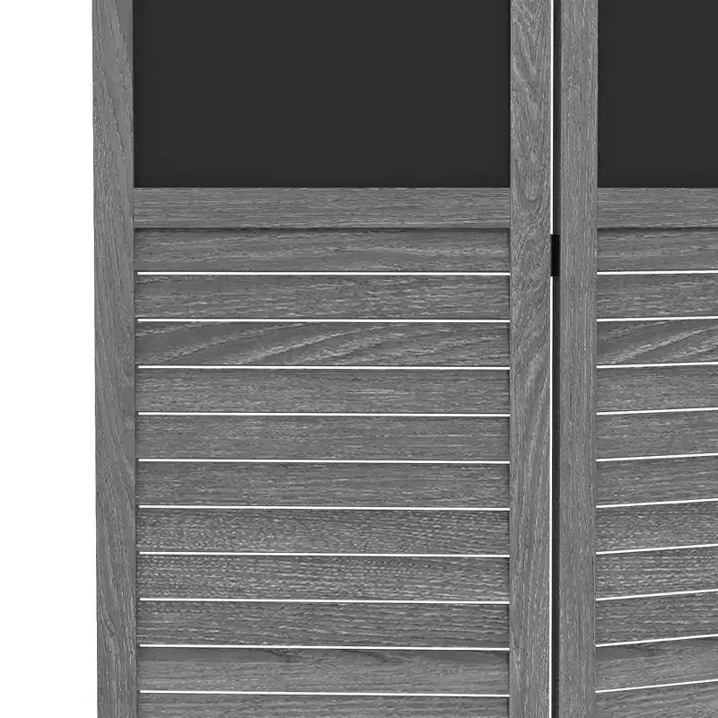 Divisorio pieghevole a 4 pannelli con lavagna, paravento autoportante, struttura in legno, grigio