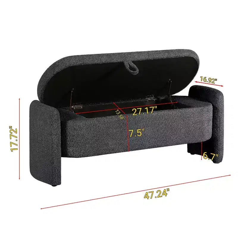 Panca contenitore/pouf di grandi dimensioni, scomparto nascosto, capacità 113 kg, 120x43x45 cm, Grigio