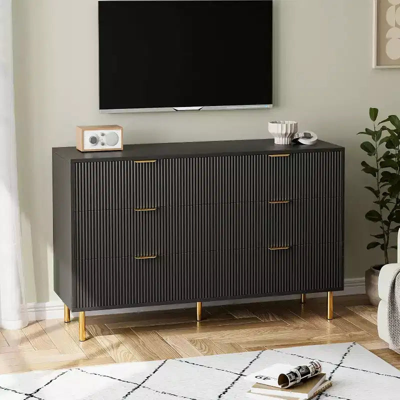 Cassettiera Moderna a 6 Cassetti - Maniglie Dorate e Ampio Spazio Contenitivo per Camera da Letto e Soggiorno