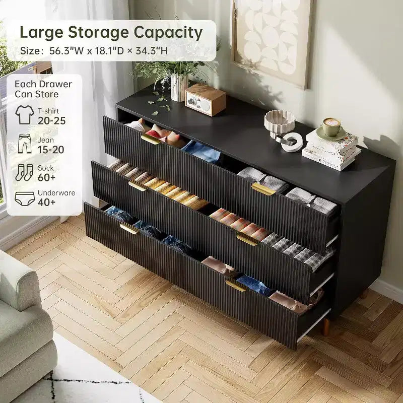 Cassettiera Moderna a 6 Cassetti - Maniglie Dorate e Ampio Spazio Contenitivo per Camera da Letto e Soggiorno