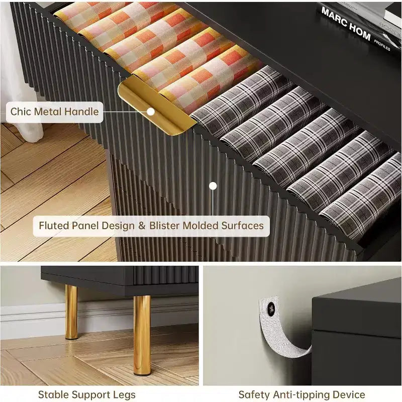 Cassettiera Moderna a 6 Cassetti - Maniglie Dorate e Ampio Spazio Contenitivo per Camera da Letto e Soggiorno