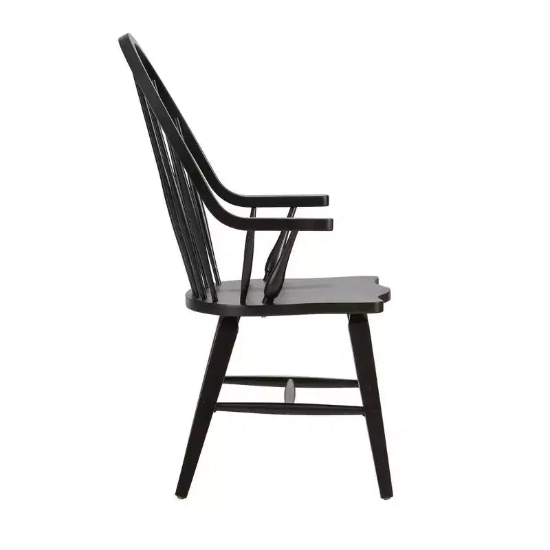 Sedia Windsor con schienale a fascia, legno di gomma, nero con finitura tabacco, sedile sagomato, nessun assemblaggio richiesto