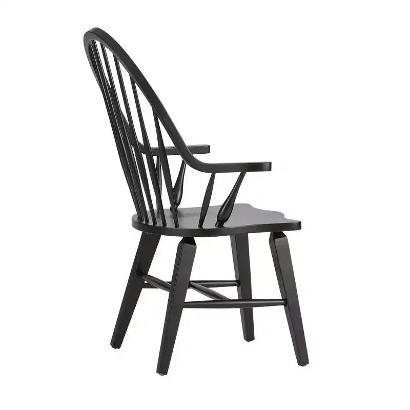 Sedia Windsor con schienale a fascia, legno di gomma, nero con finitura tabacco, sedile sagomato, nessun assemblaggio richiesto