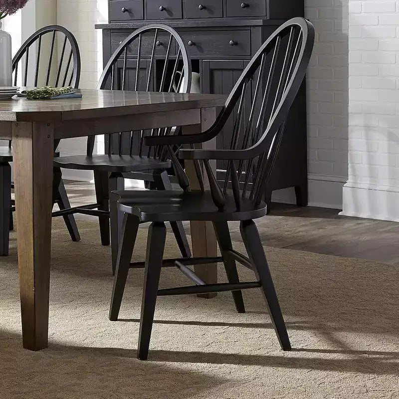 Sedia Windsor con schienale a fascia, legno di gomma, nero con finitura tabacco, sedile sagomato, nessun assemblaggio richiesto