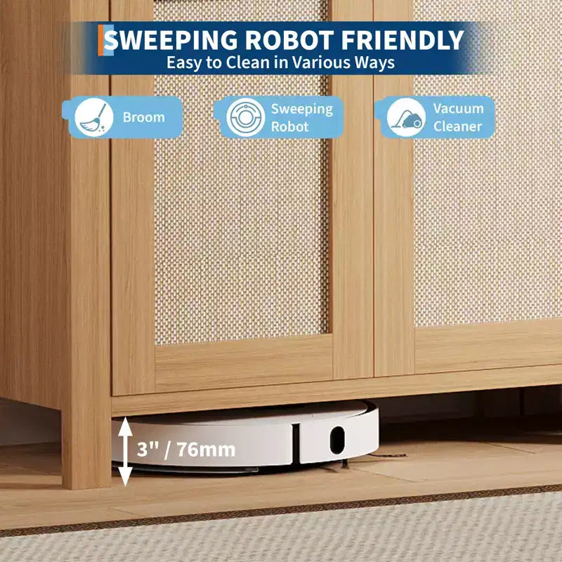 Credenza a Buffet 34 con Scomparti, Mobile Contenitore in Legno con Ripiani Regolabili, Cassetti e Ante in Rattan