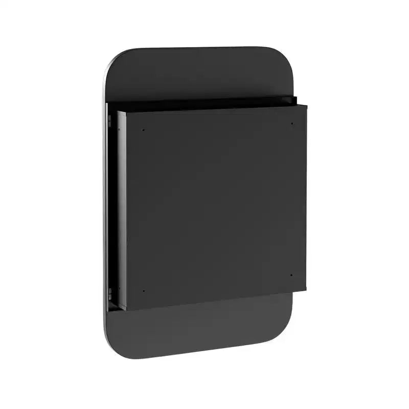Mobiletto da Bagno 36 x 24 con Specchio, Cornice in Acciaio Inossidabile e 2 Ripiani Regolabili, Armadietto a Muro con Specchio Rettangolare a Incasso, Nero