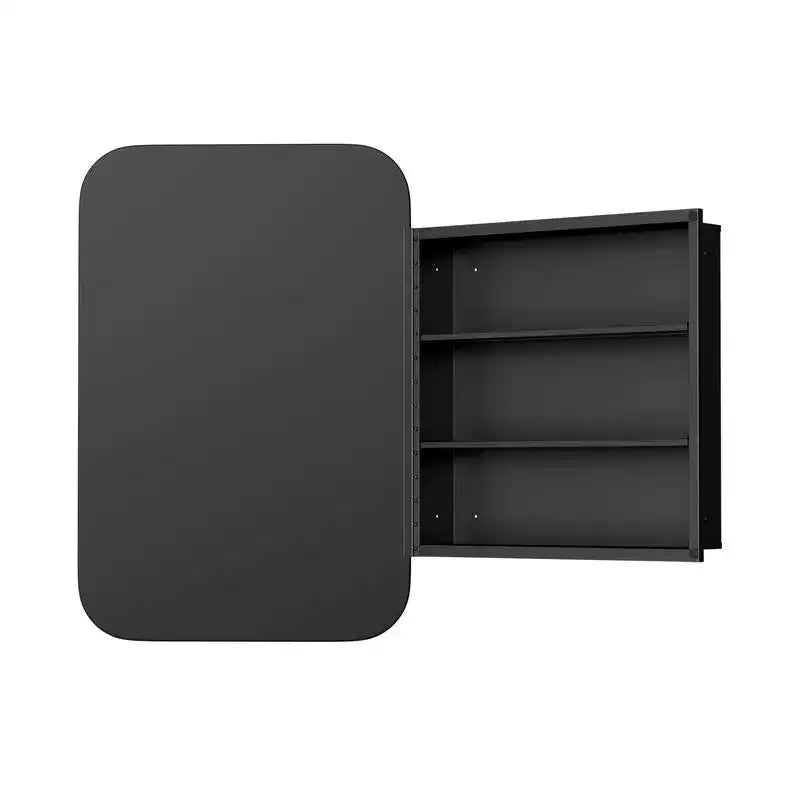 Mobiletto da Bagno 36 x 24 con Specchio, Cornice in Acciaio Inossidabile e 2 Ripiani Regolabili, Armadietto a Muro con Specchio Rettangolare a Incasso, Nero