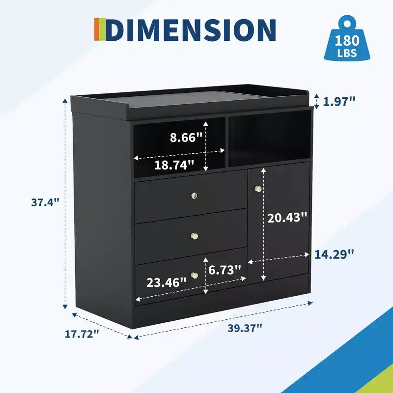 Cassettiera Fasciatoio per Neonati con Piano Fasciatoio Rimovibile, 3 Cassetti, 2 Ripiani Aperti, 1 Armadietto, Legno