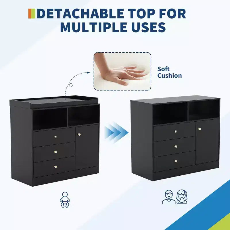 Cassettiera Fasciatoio per Neonati con Piano Fasciatoio Rimovibile, 3 Cassetti, 2 Ripiani Aperti, 1 Armadietto, Legno
