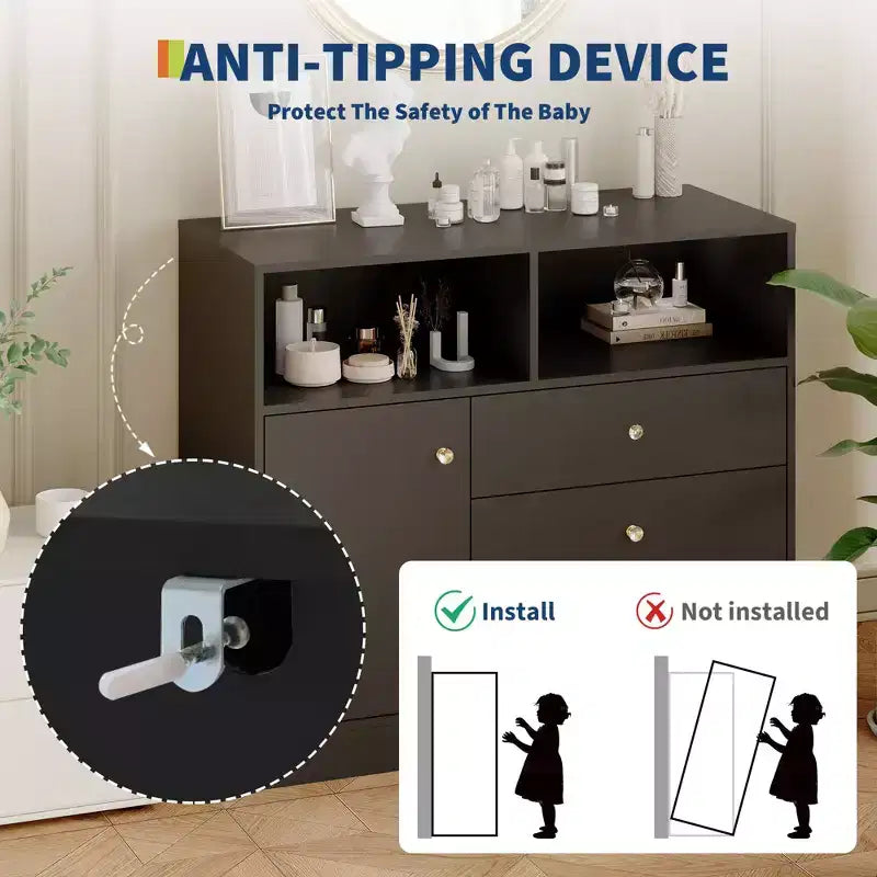 Cassettiera Fasciatoio per Neonati con Piano Fasciatoio Rimovibile, 3 Cassetti, 2 Ripiani Aperti, 1 Armadietto, Legno