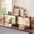 Tavolino Consolle Stretto, Confezione da 2 con Prese di Corrente e Porte USB, Lunghezza 200 cm, Struttura in Metallo, Nero