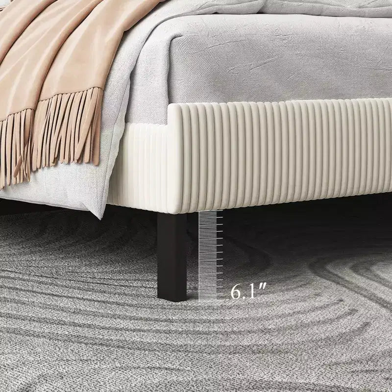 Telaio letto a piattaforma king-size, testiera imbottita, nessun box spring necessario, capacità di 227 kg, beige