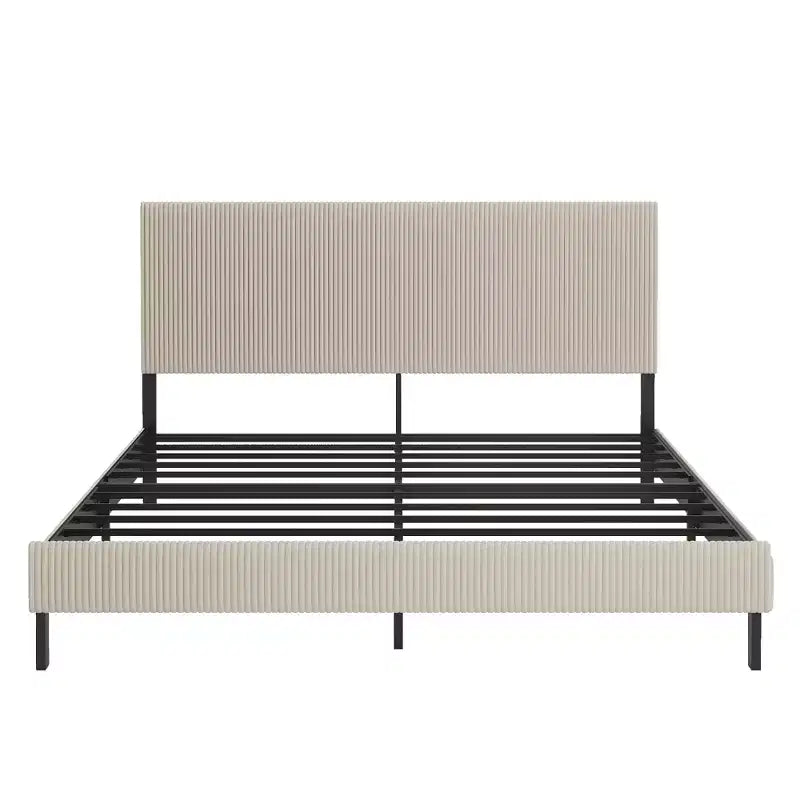 Telaio letto a piattaforma king-size, testiera imbottita, nessun box spring necessario, capacità di 227 kg, beige