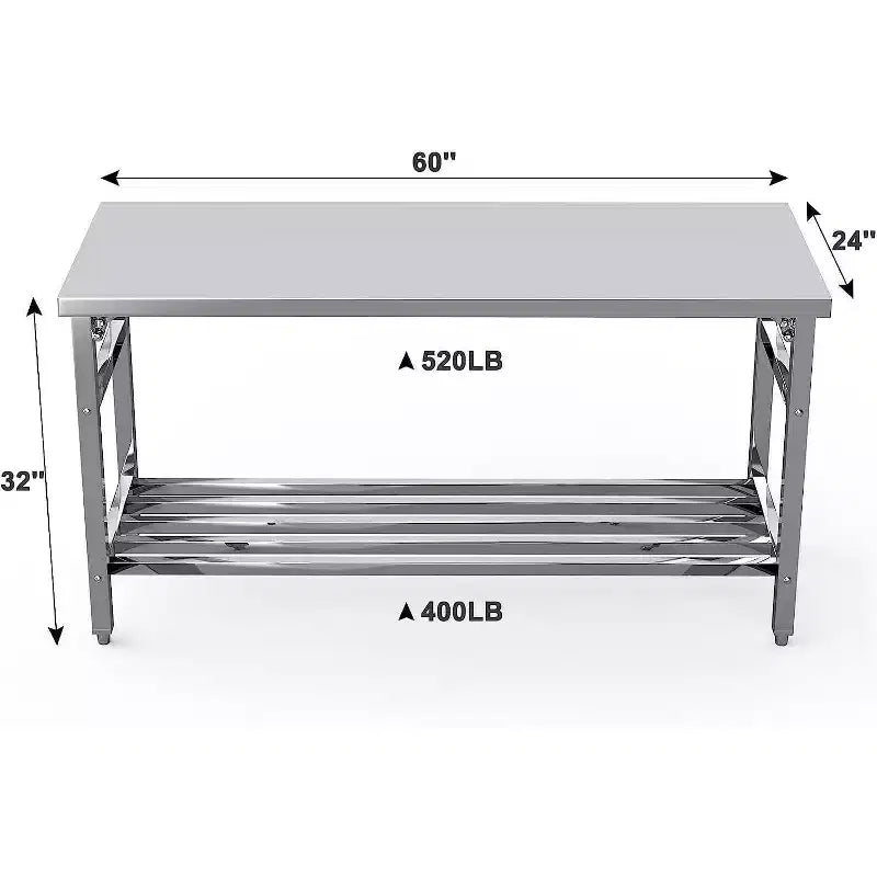 Tavolo da preparazione pieghevole in acciaio inox da 60" NSF, capacità 500 libbre, ripiano inferiore regolabile, per uso commerciale