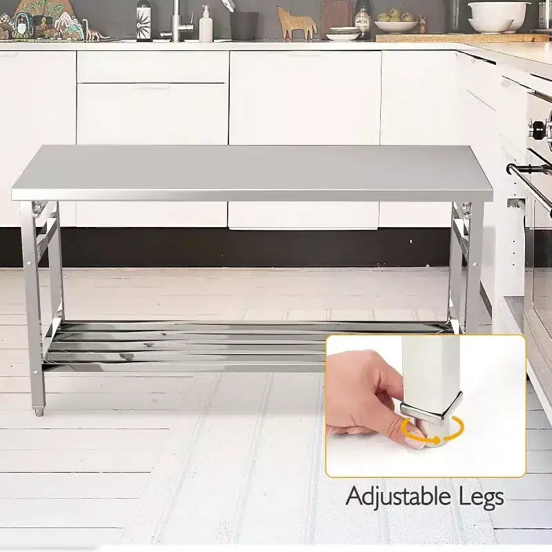 Tavolo da preparazione pieghevole in acciaio inox da 60" NSF, capacità 500 libbre, ripiano inferiore regolabile, per uso commerciale