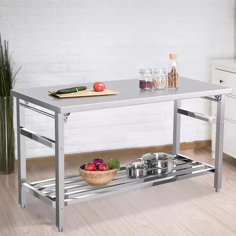 Tavolo da preparazione pieghevole in acciaio inox da 60" NSF, capacità 500 libbre, ripiano inferiore regolabile, per uso commerciale