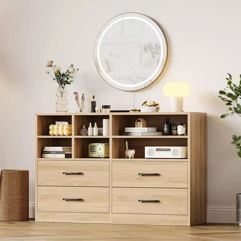 Cassettiera moderna, 4 cassetti e 6 scomparti regolabili, capacità 68 kg, 120x40x80 cm