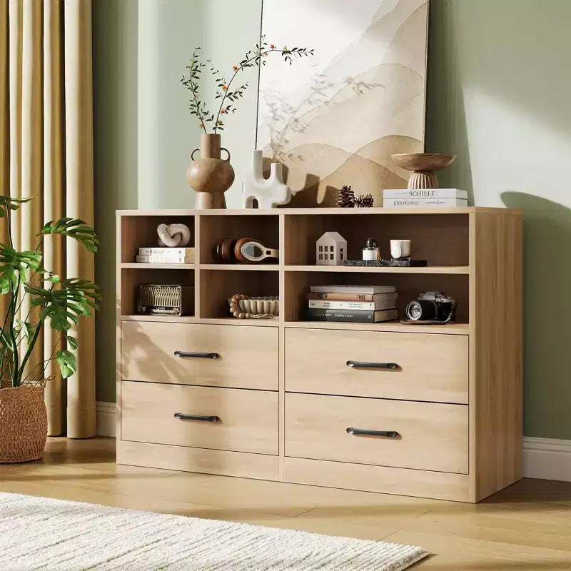 Cassettiera moderna, 4 cassetti e 6 scomparti regolabili, capacità 68 kg, 120x40x80 cm