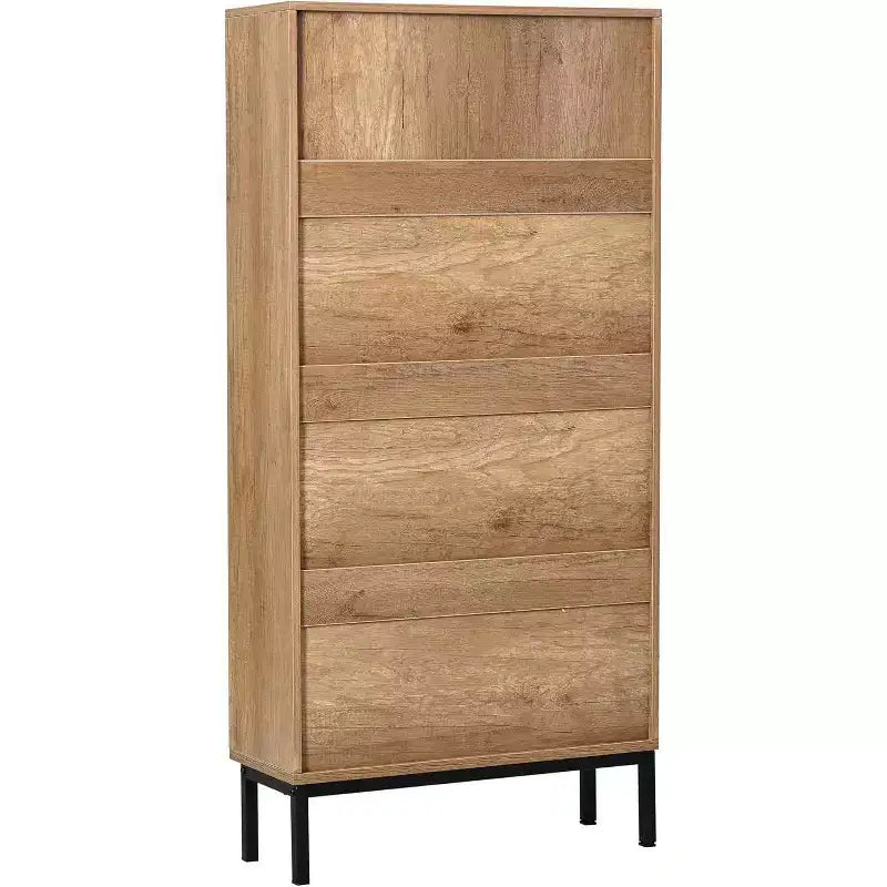 Scarpiera in rattan naturale, organizer per scarpe da ingresso a 3 ripiani e 6 scomparti, maniglia in legno e base in metallo opaco, 26,6x9,4x48,2