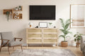 Cassettiera in Rattan a 6 Cassetti, Comò Boho, Maniglie in Legno, Guide Metalliche Scorrevoli, 120 cm di Larghezza