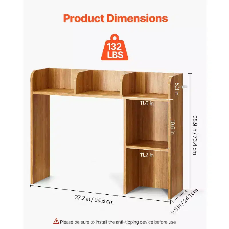 Libreria da tavolo a 2 ripiani e supporto per monitor, capacità 60 kg, antiribaltamento, 94,5x24x73,5 cm, marrone