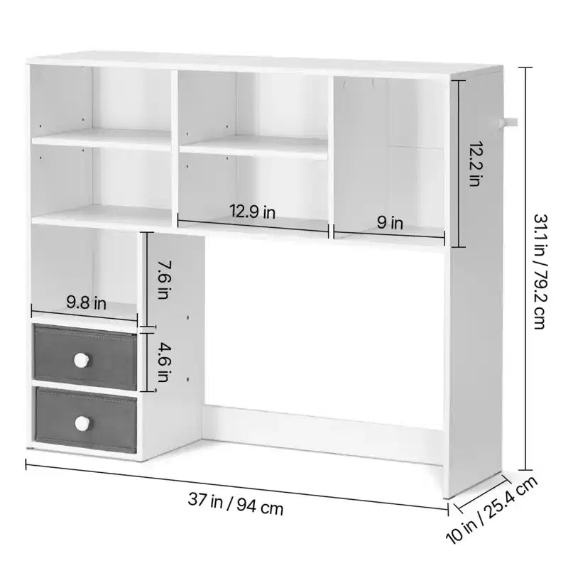 Scaffale da Scrivania a 3 Livelli e Supporto Monitor, Capacità 45 kg, Antiribaltamento, 94x25x79 cm, Bianco