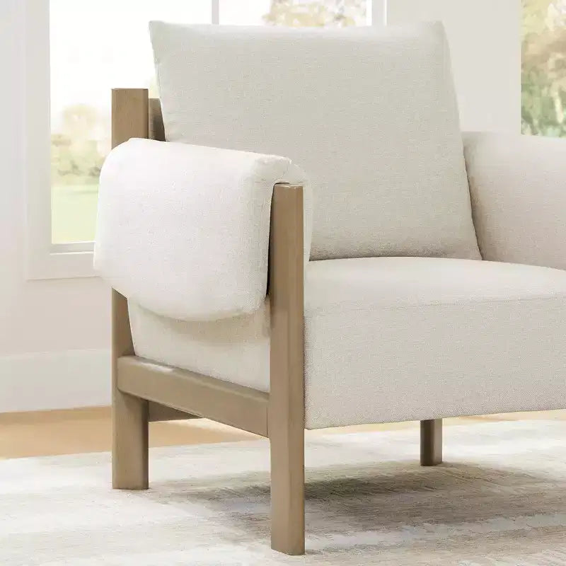 Poltrona imbottita Mid-Century Modern, gambe in legno di noce, cuscino sfoderabile