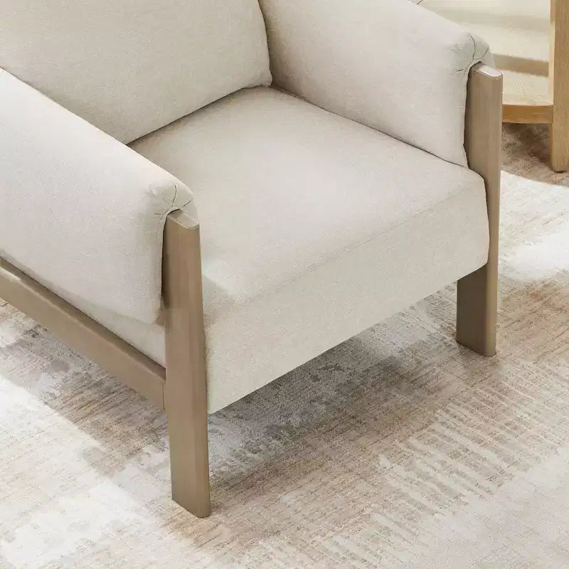 Poltrona imbottita Mid-Century Modern, gambe in legno di noce, cuscino sfoderabile