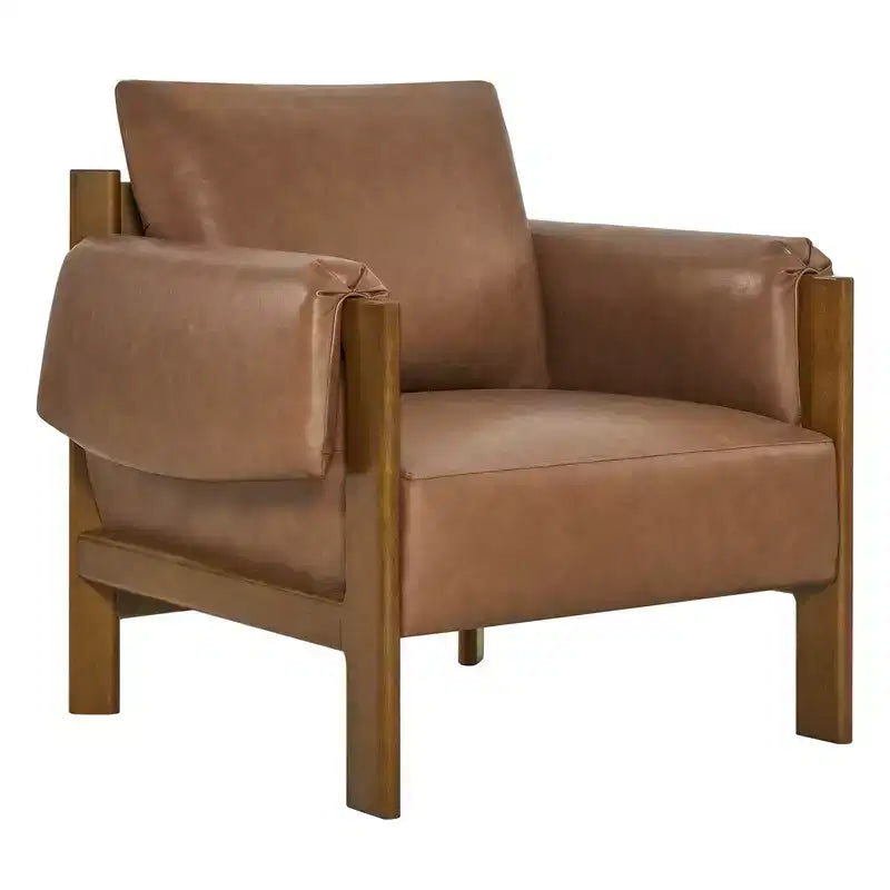 Poltrona imbottita Mid-Century Modern, gambe in legno di noce, cuscino sfoderabile