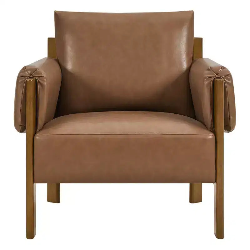 Poltrona imbottita Mid-Century Modern, gambe in legno di noce, cuscino sfoderabile