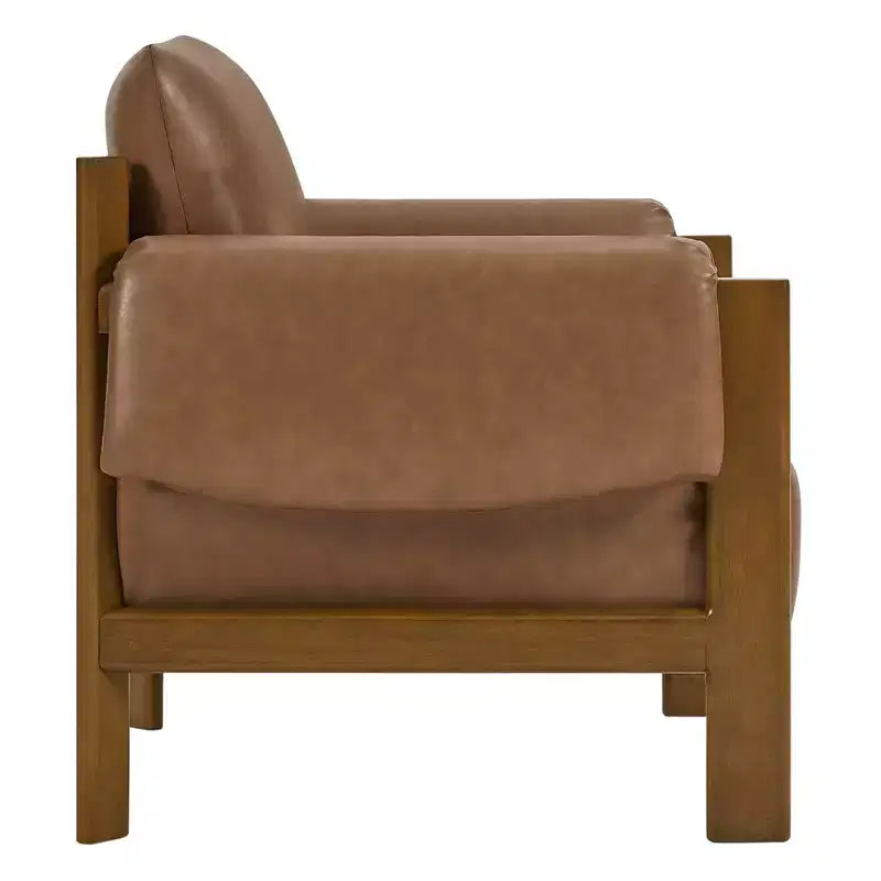 Poltrona imbottita Mid-Century Modern, gambe in legno di noce, cuscino sfoderabile