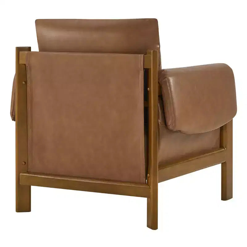 Poltrona imbottita Mid-Century Modern, gambe in legno di noce, cuscino sfoderabile