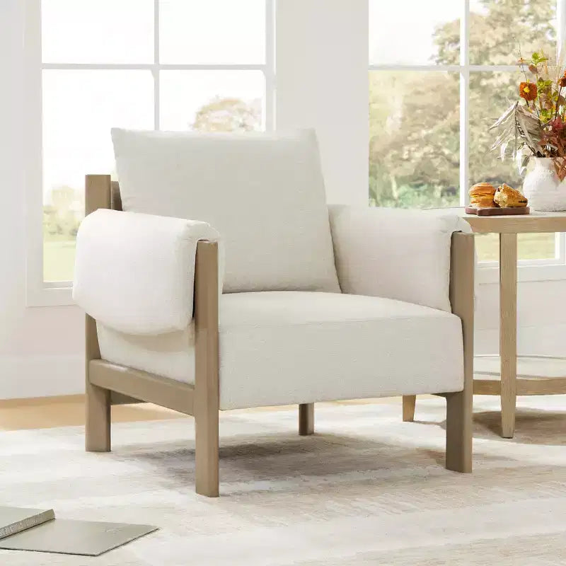 Poltrona imbottita Mid-Century Modern, gambe in legno di noce, cuscino sfoderabile