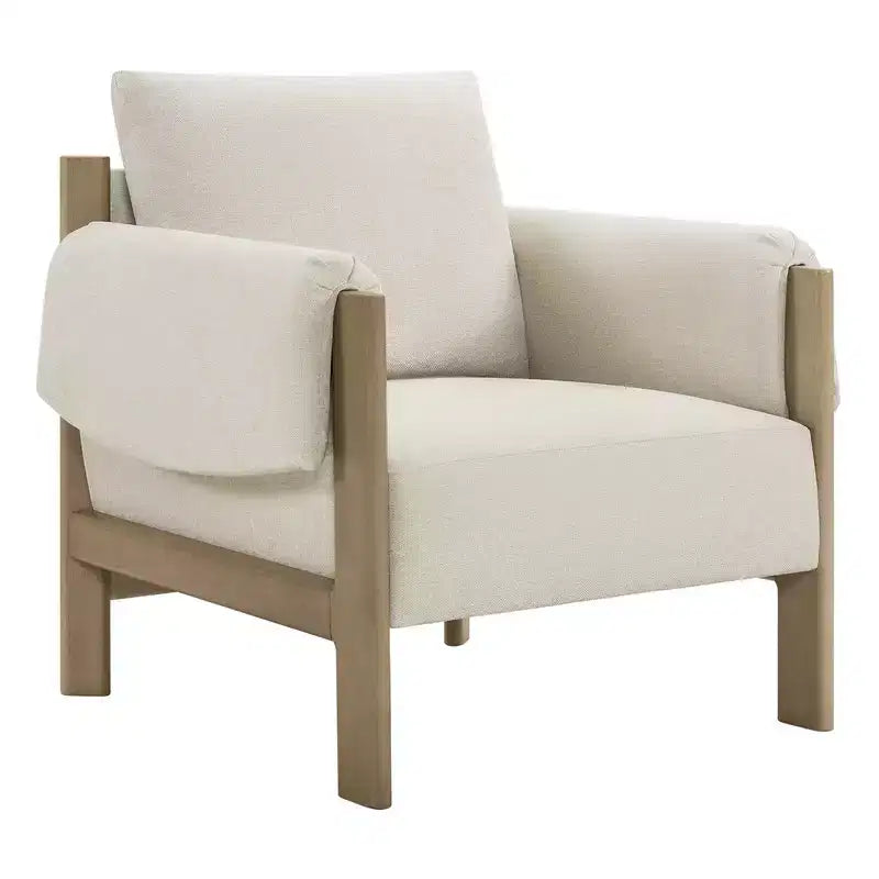 Poltrona imbottita Mid-Century Modern, gambe in legno di noce, cuscino sfoderabile