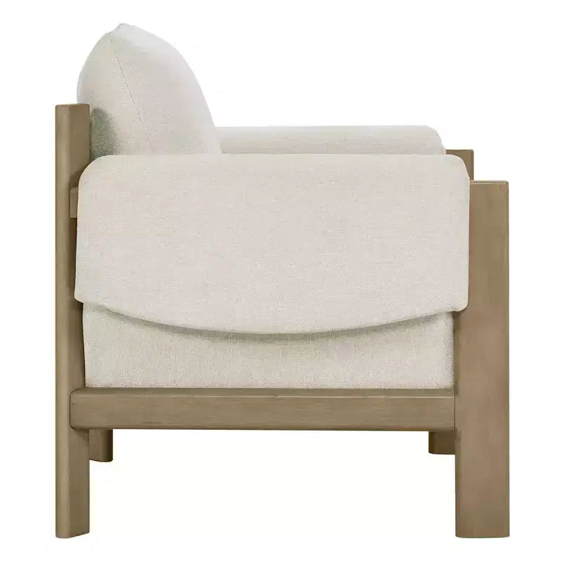Poltrona imbottita Mid-Century Modern, gambe in legno di noce, cuscino sfoderabile