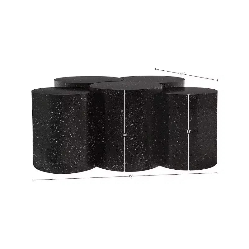 Tavolino da Salotto in Ferro e Terrazzo Nero, Esagonale, 45x44x20 pollici, Nessun Montaggio