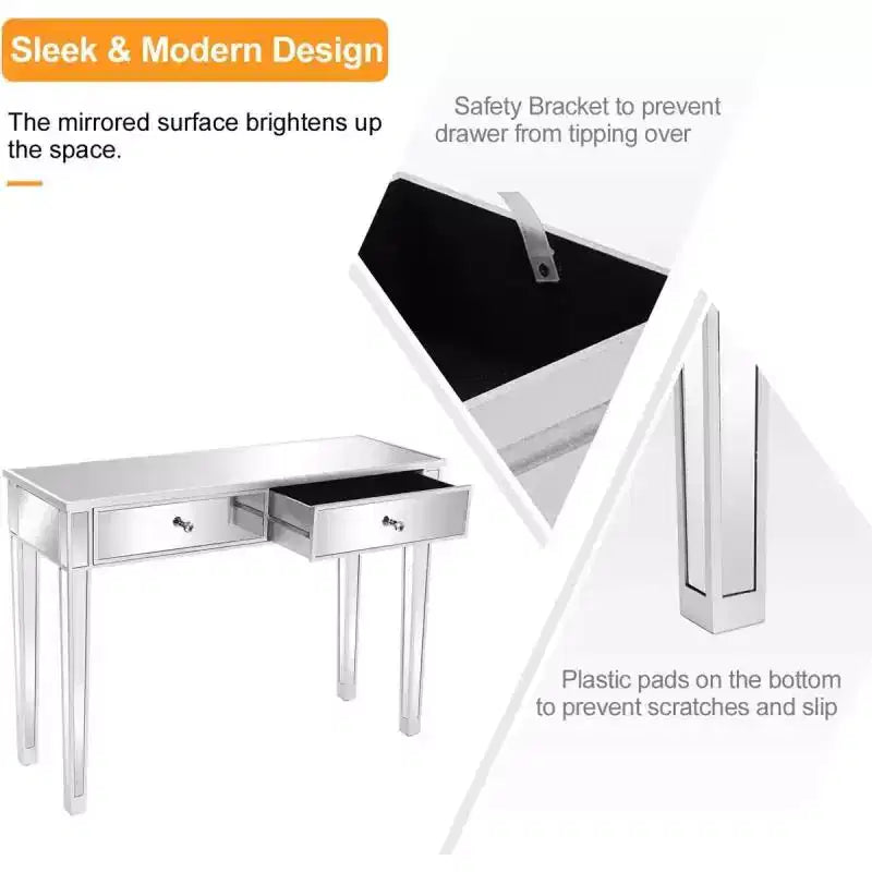 Scrivania da computer Silver Mirror con due cassetti 105*36*76cm Stile moderno
