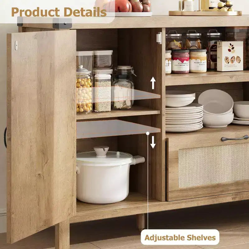 59 Mobile Buffet Credenza in Rattan con Cassetto, Mobile Bar Coloniale per Soggiorno e Cucina