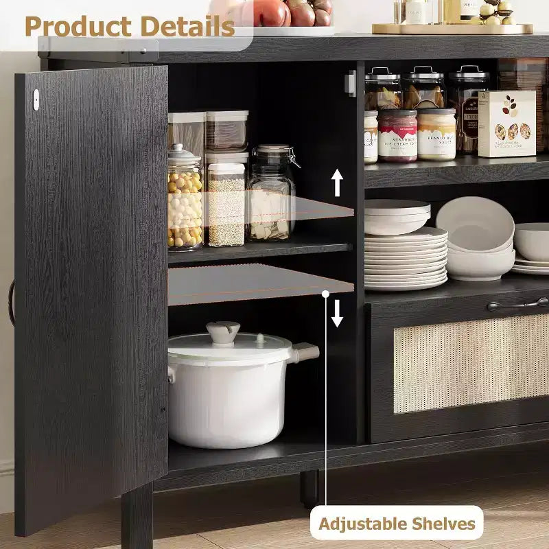 59 Mobile Buffet Credenza in Rattan con Cassetto, Mobile Bar Coloniale per Soggiorno e Cucina