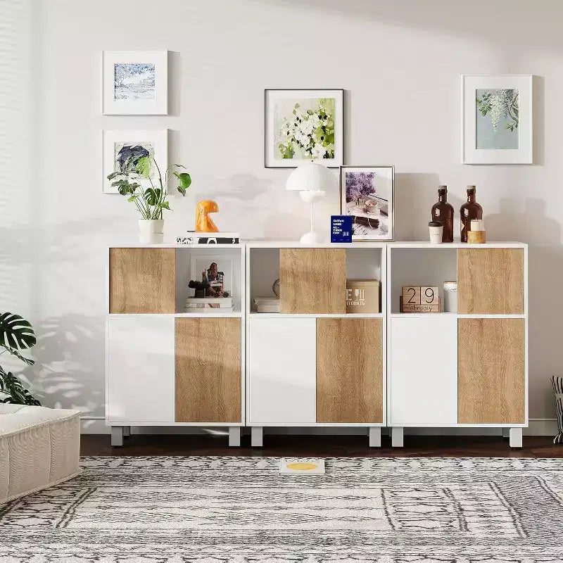 Credenza Armadietto per Stoccaggio con Ante Scorrevoli in Legno, 3 Ripiani Regolabili, Compatta, per Diversi Ambienti